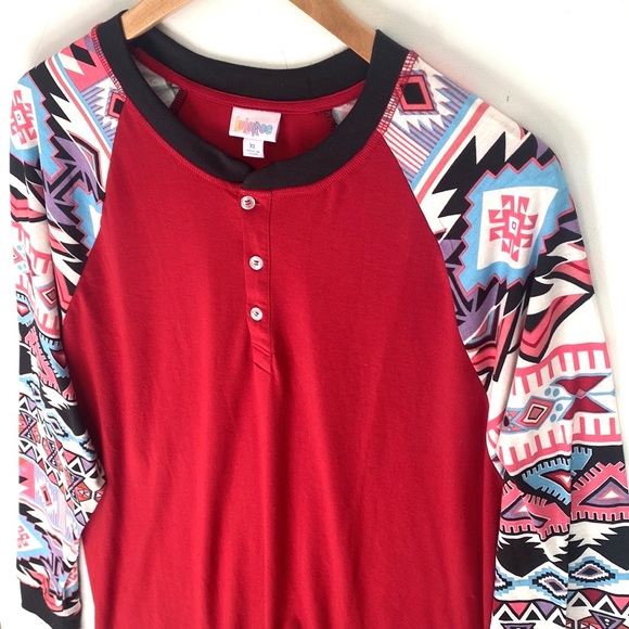 (A53) NEW LuLaroe Mark long-sleeve with Aztec printed sleeves Tee, Sz XL, NWOT - Picture 5 of 8
